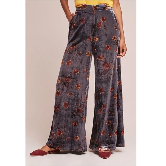 Anthropologie Pants - Anthropologie ett:twa Jessie Velvet Floral Wide Leg Pants Gray Sz Large Boho
